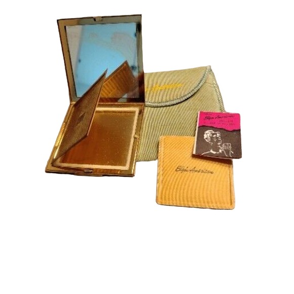VINTAGE ELGIN GOLD TONE POWDER COMPACT WITH POUCH, PUFF AND PAPER INSERT -1940'S - Picture 1 of 7